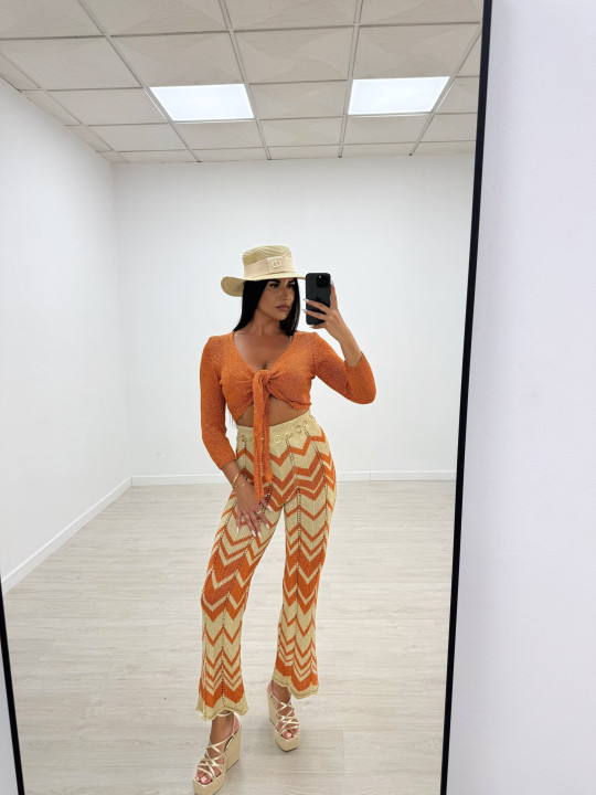 PANTALÓN CROCHET ESTAMPADO - NARANJA