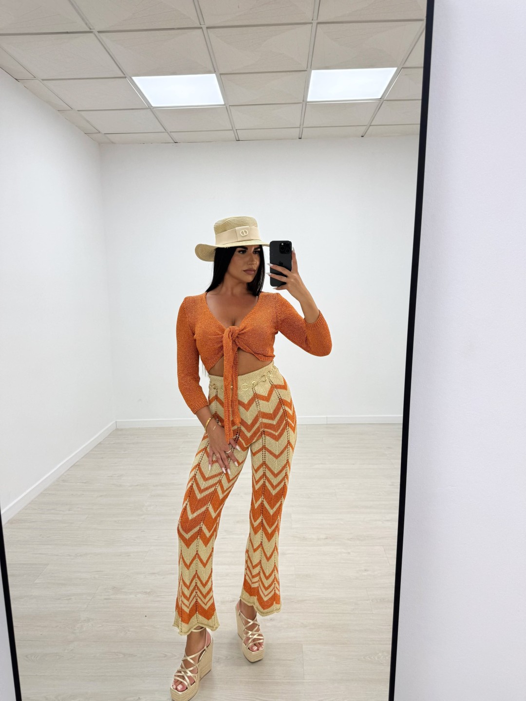 PANTALÓN CROCHET ESTAMPADO - NARANJA