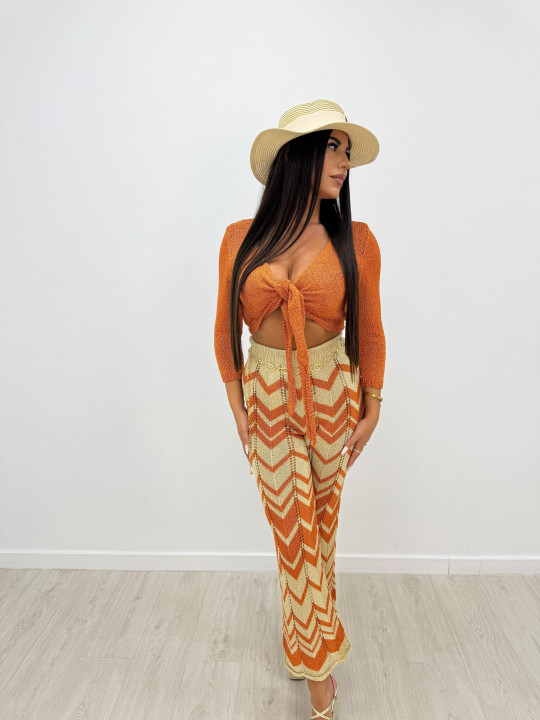 PANTALÓN CROCHET ESTAMPADO - NARANJA