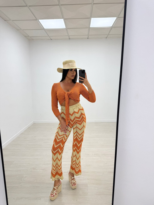 PANTALÓN CROCHET ESTAMPADO - NARANJA