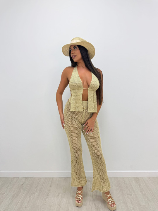 PANTALÓN CROCHET CALADO - DORADO