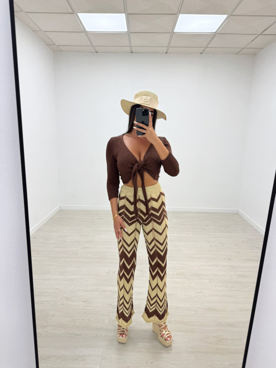 PANTALÓN CROCHET ESTAMPADO - MARRÓN