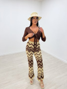 PANTALÓN CROCHET ESTAMPADO - MARRÓN