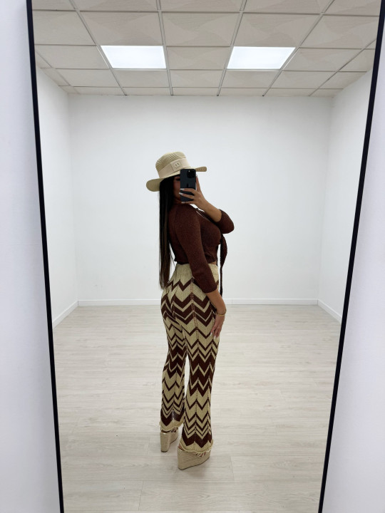 PANTALÓN CROCHET ESTAMPADO - MARRÓN