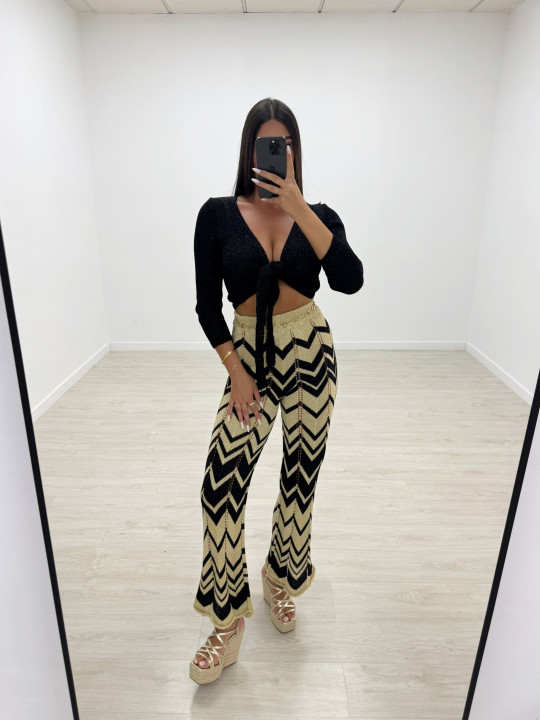 PANTALÓN CROCHET ESTAMPADO - NEGRO