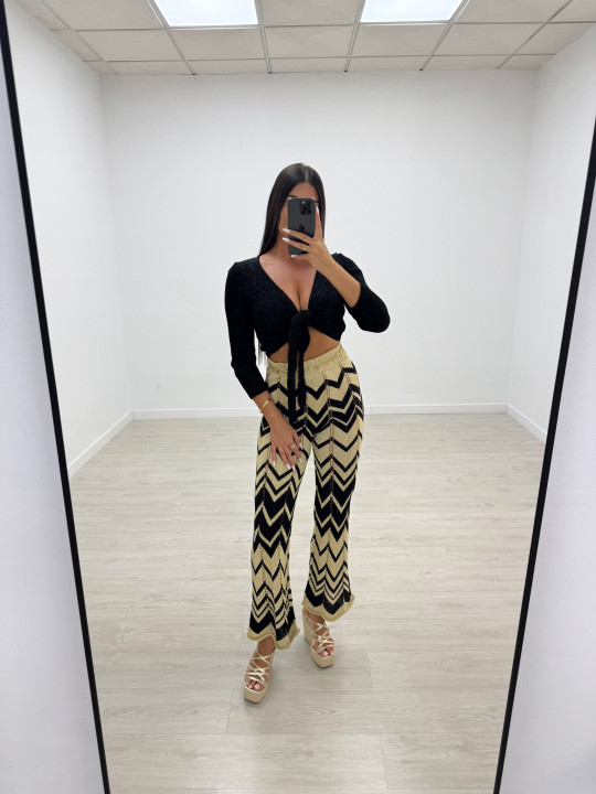 PANTALÓN CROCHET ESTAMPADO - NEGRO