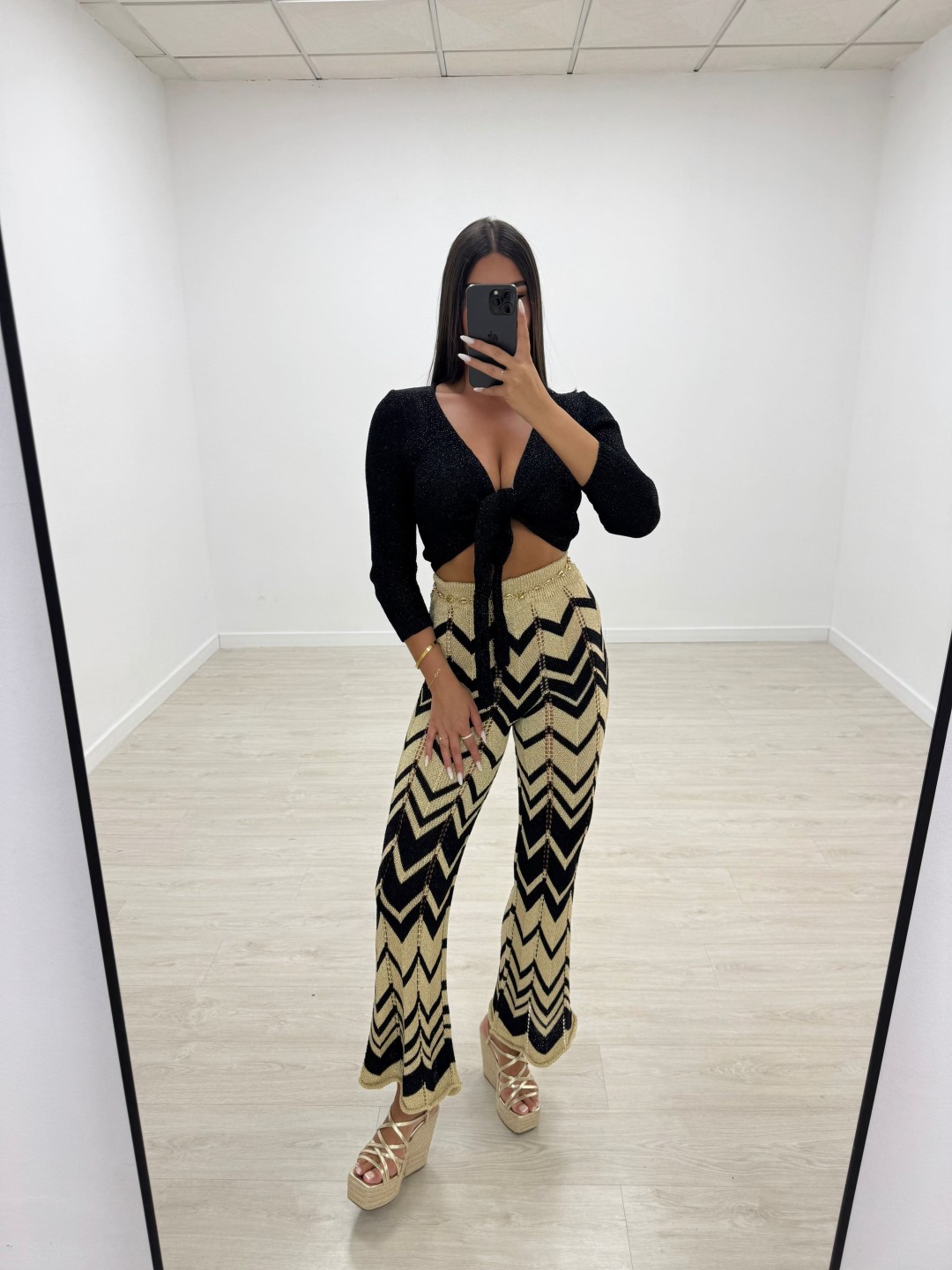 PANTALÓN CROCHET ESTAMPADO - NEGRO