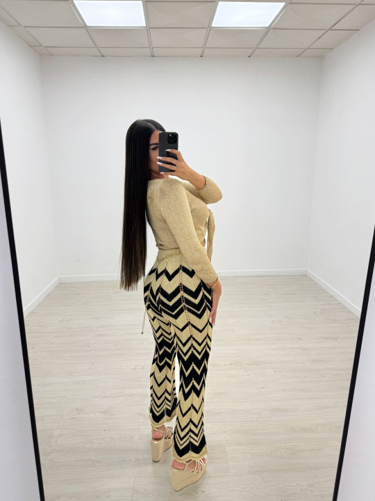 PANTALÓN CROCHET ESTAMPADO - NEGRO