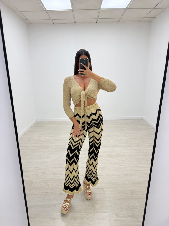PANTALÓN CROCHET ESTAMPADO - NEGRO