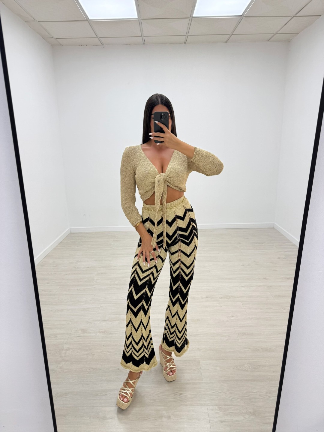 PANTALÓN CROCHET ESTAMPADO - NEGRO
