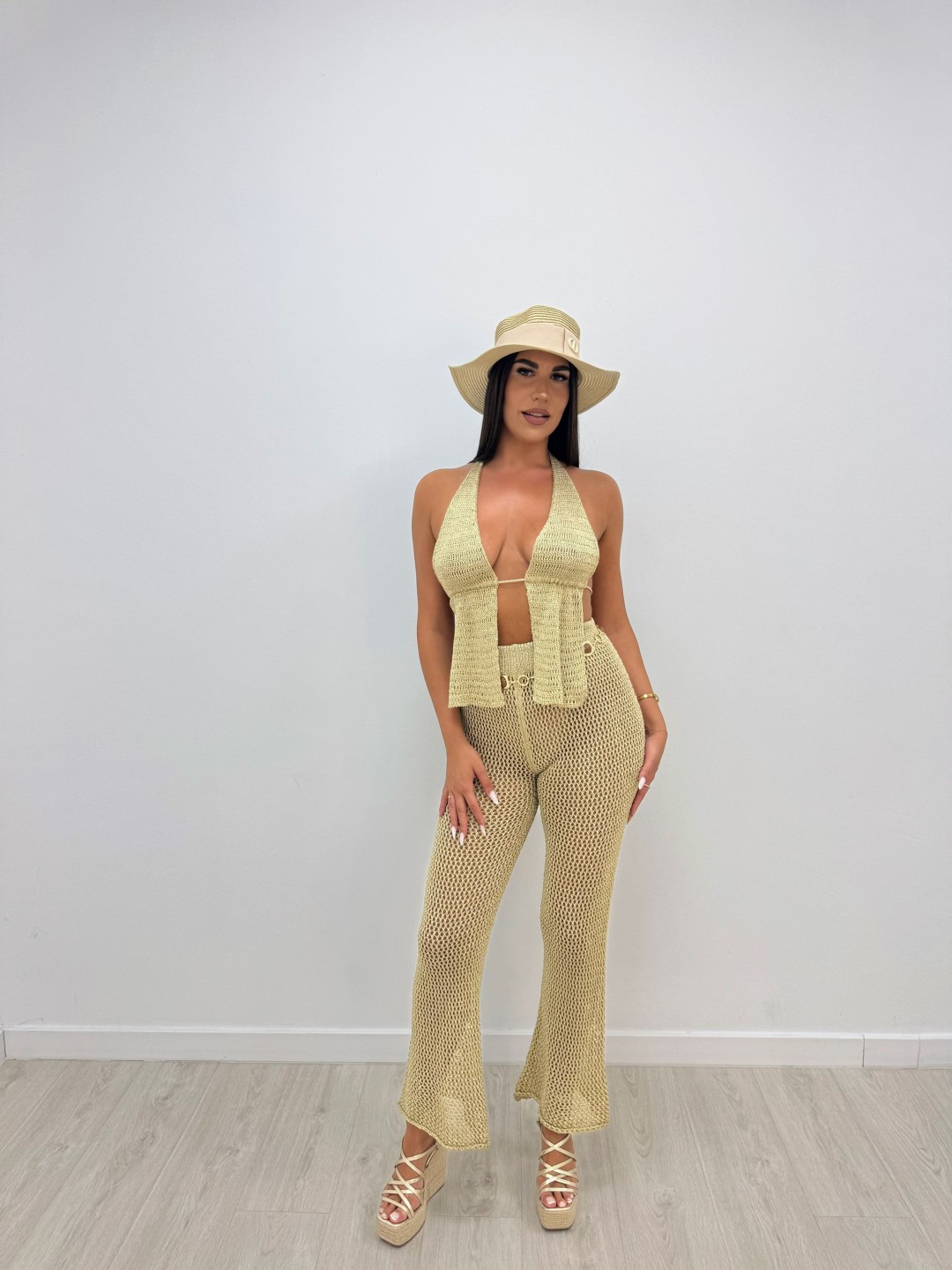 PANTALÓN CROCHET CALADO - DORADO