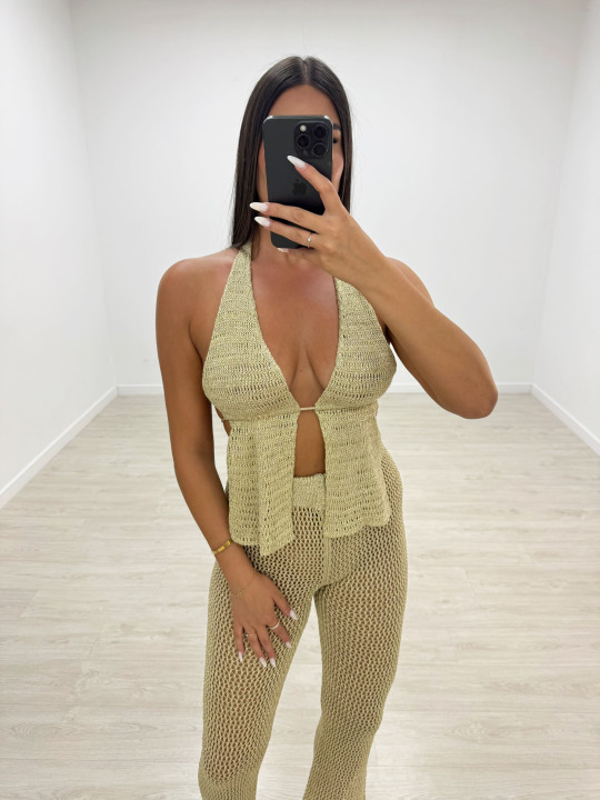 PANTALÓN CROCHET CALADO - DORADO
