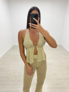 PANTALÓN CROCHET CALADO - DORADO