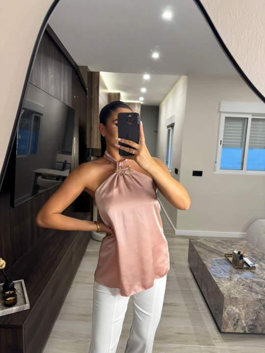 TOP SATINADO DETALLE - ROSA