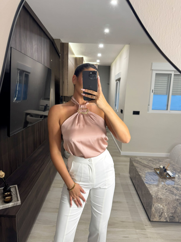 TOP SATINADO DETALLE - ROSA