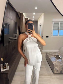 TOP SATINADO DETALLE - BLANCO
