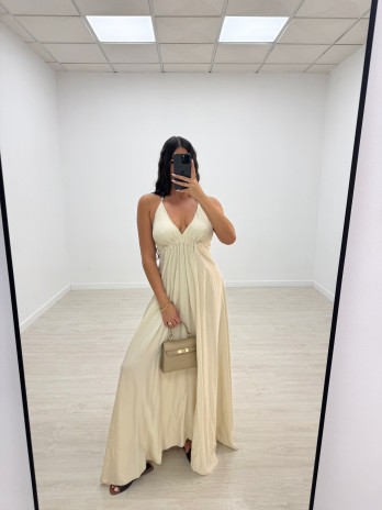 VESTIDO LARGO ABALORIOS - BEIGE