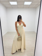 VESTIDO LARGO ABALORIOS - BEIGE