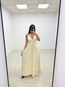 VESTIDO LARGO ABALORIOS - BEIGE
