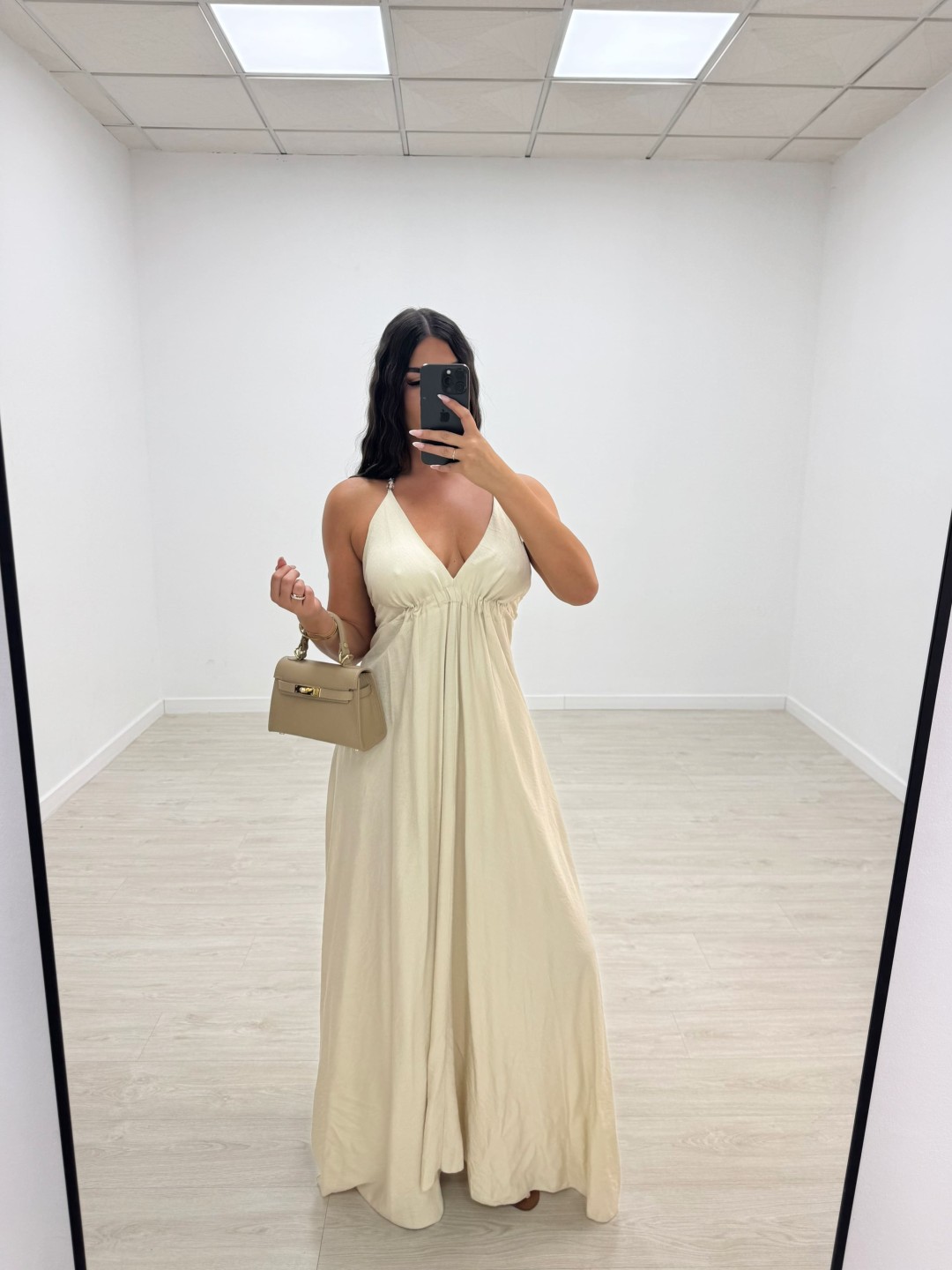 VESTIDO LARGO ABALORIOS - BEIGE