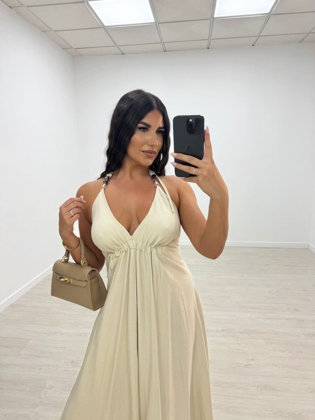 VESTIDO LARGO ABALORIOS - BEIGE
