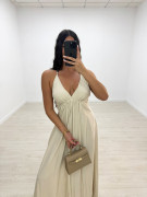 VESTIDO LARGO ABALORIOS - BEIGE