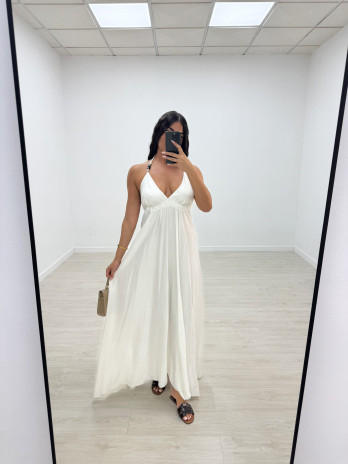VESTIDO LARGO ABALORIOS - BLANCO