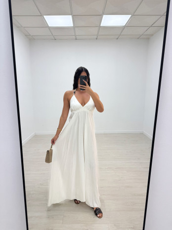 VESTIDO LARGO ABALORIOS - BLANCO