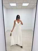 VESTIDO LARGO ABALORIOS - BLANCO