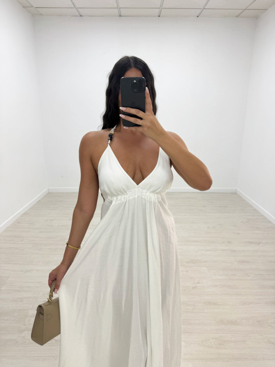 VESTIDO LARGO ABALORIOS - BLANCO