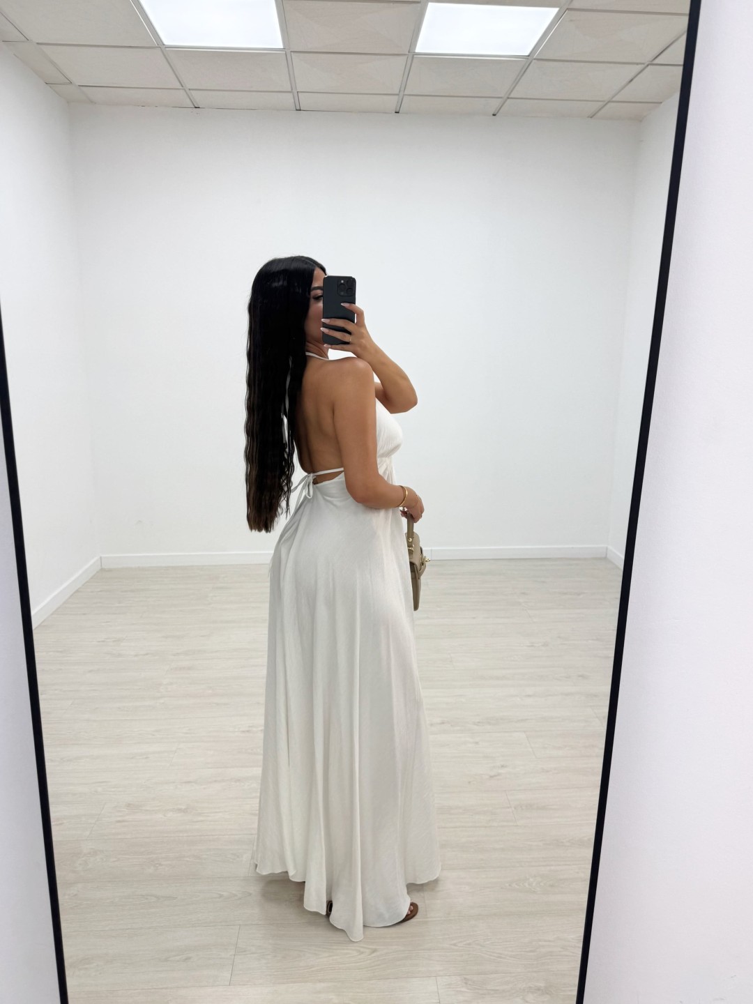 VESTIDO LARGO ABALORIOS - BLANCO