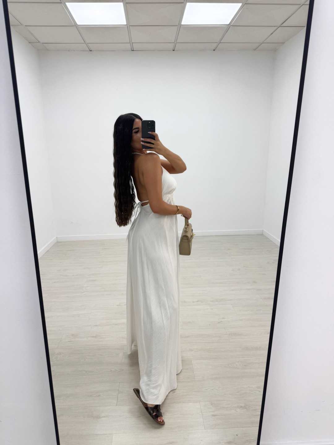 VESTIDO LARGO ABALORIOS - BLANCO