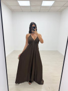 VESTIDO LARGO ABALORIOS - MARRÓN