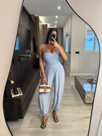 PANTALÓN GLOBO LAZADA - CELESTE