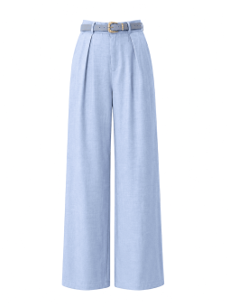 PANTALÓN DE VESTIR EFECTO LINO + CINTURÓN - CELESTE