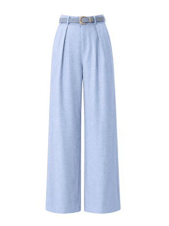 PANTALÓN DE VESTIR EFECTO LINO + CINTURÓN - CELESTE
