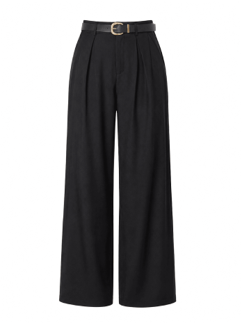 PANTALÓN DE VESTIR EFECTO LINO + CINTURÓN - NEGRO