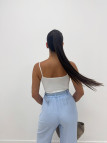 PANTALÓN DE VESTIR EFECTO LINO + CINTURÓN - CELESTE