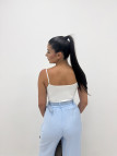 PANTALÓN DE VESTIR EFECTO LINO + CINTURÓN - CELESTE