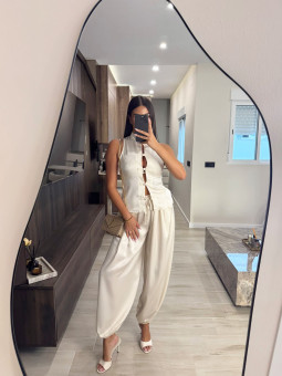 PANTALÓN GLOBO SATINADO - BEIGE
