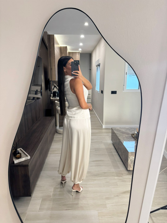 PANTALÓN GLOBO SATINADO - BEIGE