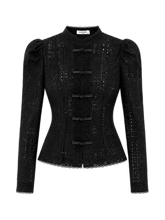 TOP ENCAJE ALAMARES - NEGRO