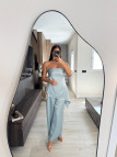 CONJUNTO CAMILLE - CELESTE SATINADO