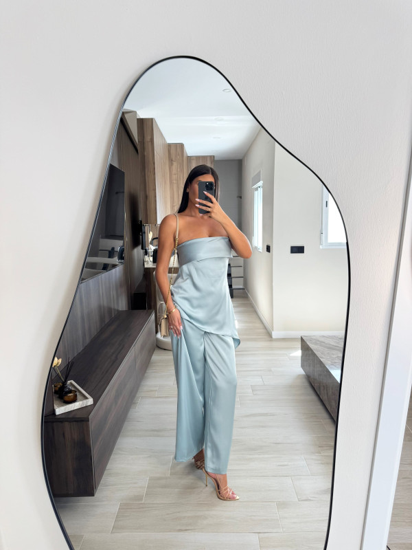 CONJUNTO CAMILLE - CELESTE SATINADO