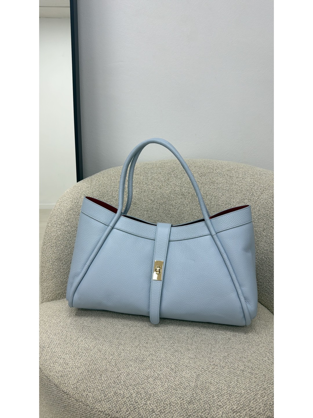BOLSO PREMIUM DE PIEL 100% - CELESTE