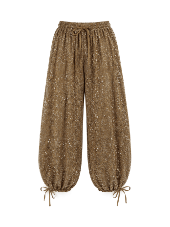 PANTALÓN GLOBO LENTEJUELAS - CAMEL