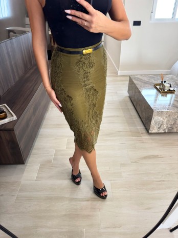 FALDA MIDI ENCAJE - VERDE