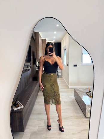 FALDA MIDI ENCAJE - VERDE
