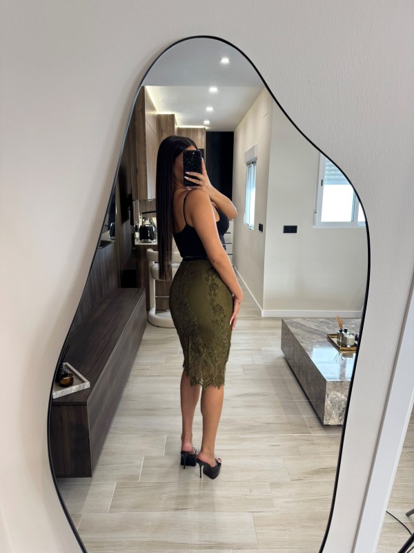 FALDA MIDI ENCAJE - VERDE