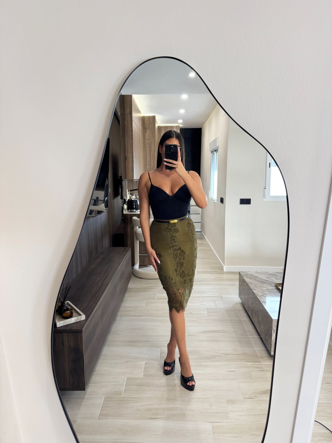 FALDA MIDI ENCAJE - VERDE